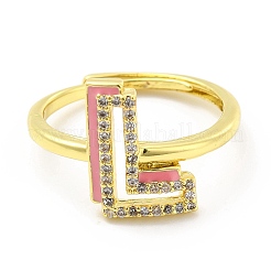 Mixed Color Enamel Initial Letter Adjustable Ring with Clear Cubic Zirconia&nbsp;RJEW-P045-01G-L
