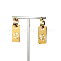 ファッショナブルでクラシックな201ステンレススチールの長方形クローバーフープピアス  18KGP本金メッキ  33x11mm&nbsp;XC3510