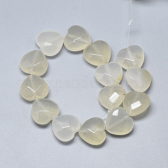 天然ホワイトアゲート瑪瑙ビーズ連売り  多面カット  ハート  14.5~15x15~15.5x7~8mm  穴：1.2mm  約14個/連  7.6インチ&nbsp;G-S357-E02-10