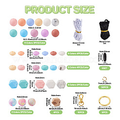 DIY キーホルダー リストレット作成キット  合金分割キーリングとクラスプを含む  プラスチック離脱クラスプ  六角＆丸＆そろばん シリコン＆ウッドビーズ  ミックスカラー&nbsp;DIY-TA0004-39