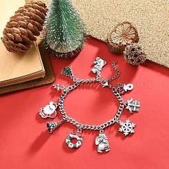 クリスマスツリー&鹿&リース&サンタクロース合金エナメルチャームブレスレット  女性用304ステンレスジュエリー  カラフル  7-1/8インチ（18.2cm）&nbsp;BJEW-TA00252