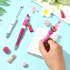 DIYビーズペン作りキット  プラスチックボールペンとペンリフィルを含む  ラインストーン、アクリル、木製ビーズ  合金ペンダント  フェイクスエードタッセル  合金の留め金  ピンク  148x12mm&nbsp;DIY-FS0009-42