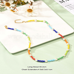 Glass Seed & Glass Pearl Beaded Necklace for Girl Women&nbsp;X1-NJEW-TA00007