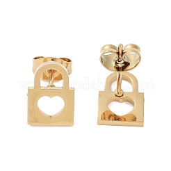 PVD真空メッキ304ステンレススチールスタッドピアス（女性用）  ゴールドカラー  ロック  10.5x7.5x1mm&nbsp;EJEW-A048-40D-G
