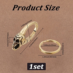 頭蓋骨の真鍮製ロブスタークロー留め金  スプリットキーリング付き  アンティーク黄金  54x13.5x27mm  穴：7.5x5.5mm&nbsp;KK-WH20002-20A