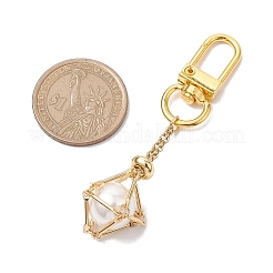 Brass Macrame Chain Pouch Round Shell Pearl Holder Pendant Decorations&nbsp;HJEW-JM02048-01