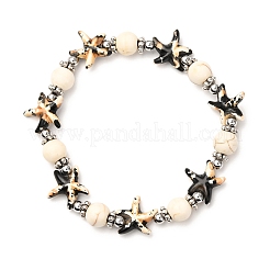 Starfish Synthetic Turquoise Beads & Brass Beads Stretch Bracelets&nbsp;BJEW-JB12408-02