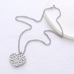 304 Stainless Steel Hollow Heart Pendant Necklaces for Women&nbsp;BC6526