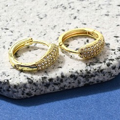 Brass Clear Cubic Zirconia Hoop Earrings&nbsp;EJEW-M047-01G