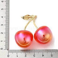 虹色の光沢メッキ樹脂ペンダント  金メッキ合金の金具が付いたキラキラ輝くチェリーチャーム  レッドオレンジ  46x43x21mm  穴：1.6mm&nbsp;RESI-C047-02A-G