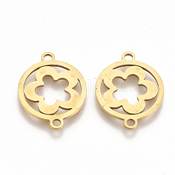 201 ステンレススチールリンクコネクター  レーザーカットリンク  花付きフラットラウンド  ゴールドカラー  20x15x1mm  穴：1.8mm&nbsp;STAS-T044-35G