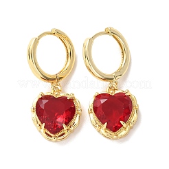 Valentine's Day Heart Brass & Glass Hoop Earrings&nbsp;EJEW-Z164-23G