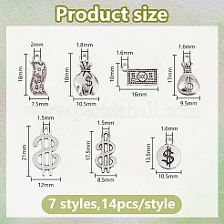 98個 7スタイル お金テーマ チベットスタイル 合金ペンダント  アンティークシルバー  混合図形  13.5~21x7.5~12x1~4mm  穴：1.5~2.8x1.5~2mm&nbsp;FIND-DC0007-56