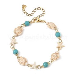 Starfish & Turtle Synthetic Turquoise Beaded Necklace & Bracelet Sets&nbsp;SJEW-JS01385-01