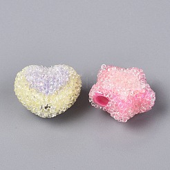 ツートンの不透明アクリルビーズ  スター＆ハート  ラインストーン付き  ミックスカラー  17~22x20~23x11~14mm  穴：3.5mm&nbsp;OACR-Q201-05