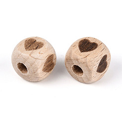 Laser Engraved Beech Wood European Beads&nbsp;WOOD-T033-08B