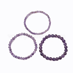 女性用ラウンド天然アメジストビーズストレッチブレスレットセット3個  内径：2-1/8インチ（5.25cm）&nbsp;BJEW-JB10960