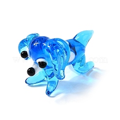 手作りランプワーク子犬ホームディスプレイ装飾  3dビーグル犬  ディープスカイブルー  25x16x17mm&nbsp;LAMP-J084-24