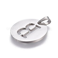 変色しない201ステンレススチールペンダント  アルファベット付きフラットラウンド  ステンレス鋼色  文字B  20x1.3mm  穴：4x3mm&nbsp;STAS-L221-33B