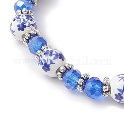 Round Handmade Flower Printed Porcelain Ceramic Stretch Bracelets&nbsp;BJEW-JB12997