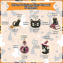 30個5スタイルアロイエナメルペンダント  猫のチャーム  ミックスカラー  19~31.5x16~22x1.3~1.5mm  穴：1.8~2mm  6個/スタイル&nbsp;FIND-CJ0002-73