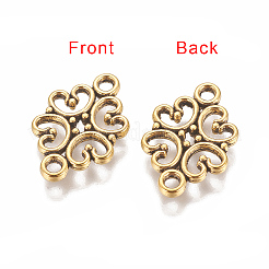 チベットスタイルの合金フラワーリンクコネクター  カドミウムフリー＆鉛フリー  アンティーク黄金  13x19.5x1mm  穴：2mm  約930個/1000g&nbsp;TIBE-990-AG-RS