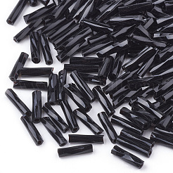 ガラスツイストラッパシードビーズ  ブラック  6~7x1.5~2mm  穴：0.8mm  約450 G /袋&nbsp;SEED-S018-02B