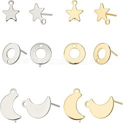 304ステンレススチールスタッドピアス金具  混合図形  ミックスカラー  36のペア/箱&nbsp;STAS-UN0020-27
