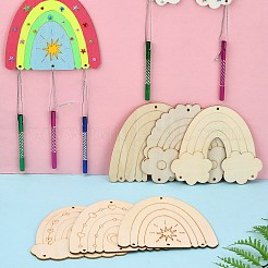 子供の工芸品のための未完成の木製レインボーウィンドチャイムキットをDIYする  庭 中庭 バルコニー 吊り下げ装飾  古いレース  20x15x4cm&nbsp;ST-CJ0009-2
