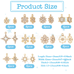 60pcs10スタイルアロイラインストーンペンダント  雪の結晶/星  ゴールドカラー  15~24x12~21x2~3.5mm  穴：1.5~2.5mm  6個/スタイル&nbsp;FIND-PH0028-36G