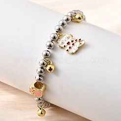 Brass Enamel Round Beads Charm Bracelets for Women&nbsp;BJEW-D317-11C-PG