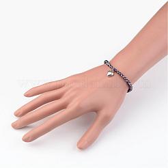 ガラスビーズストレッチブレスレット  合金ハートチャーム付き  ミックスカラー  41mm（1-5/8インチ）&nbsp;BJEW-JB02450