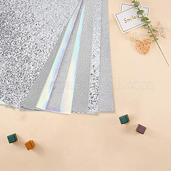 8枚 4種類のスタイルのPUレザーシーツ  DIYクラフト  長方形  銀  330x200x0.5mm  2枚/スタイル&nbsp;DIY-CL0001-94