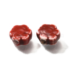 手作りの陶器ビーズ  花  レッド  9.5x10x5~5.5mm  穴：1.8~2.2mm&nbsp;PORC-H013-04-07