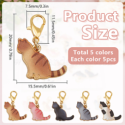 25個 5スタイル 合金エナメルペンダント装飾  合金製カニカン付き  猫の形  ゴールドカラー  27mm  5個/スタイル&nbsp;HJEW-DR00149