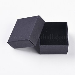 クラフト紙厚紙ジュエリーリングボックス  正方形  内部のスポンジ  ブラック  5.1x5.1x3.2cm&nbsp;CBOX-G015-01
