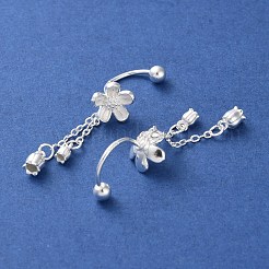 999 Fine Silver Flower Tassel Ear Plug Gauges&nbsp;EJEW-P296-10S