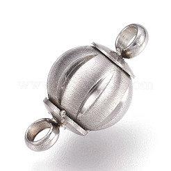 ループ付き304ステンレススチール製マグネット留め具  マット面  ラウンド  つや消しプラチナ  16.5x10mm  穴：2mm&nbsp;STAS-O114-083MP
