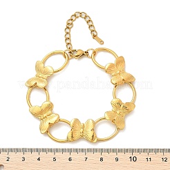 304ステンレススチール製バタフライ&オーバルリンクブレスレット（女性用）  18KGP本金メッキ  7-1/4インチ（18.5cm）&nbsp;BJEW-U023-03G