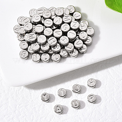 CCBプラスチックビーズ  ランダムな混合文字でフラットラウンド  プラチナ  7x4mm  穴：1.4mm  約100個/袋&nbsp;CCB-YW0001-01P