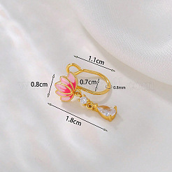 Clear Cubic Zirconia with Enamel Pink Lotus Flower Clip on Nose Rings&nbsp;FS-WG6F390-01