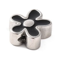 304ステンレススチールエナメルビーズ  花  ブラック  16x15.5x6mm  穴：1.6mm&nbsp;STAS-B070-07P-01