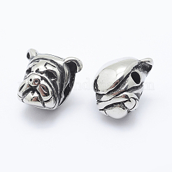 304ステンレススチール子犬ビーズ  ブルドッグヘッド  アンティークシルバー  12x13x10mm  穴：2mm&nbsp;STAS-F195-001AS