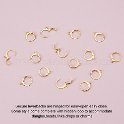 304ステンレススチールフレンチフックピアス金具  水平ループ付き  24KGP本金メッキ  14.5x12mm  穴：1.2mm  ピン：0.8x1mm&nbsp;A-STAS-G081-62G