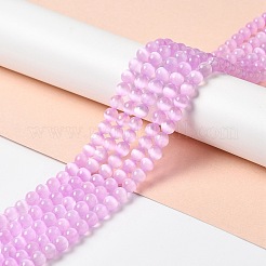 天然セレナイト染色ビーズ連売り  模造キャットアイ  グレードA  ラウンド  スミレ  6.5mm  穴：0.7mm  約61個/連  15.24インチ（38.7cm）&nbsp;G-P493-02G