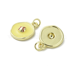 真鍮製エナメルペンダント  丸カン付き  18KGP本金メッキ  フラットラウンドのチャーム  野球  17x14x3.5mm  穴：3.5mm&nbsp;KK-D384-01G-03