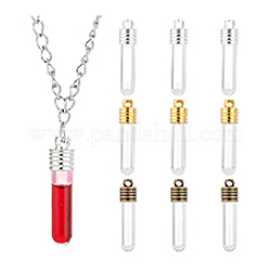 9セット3色の透明ガラスロングボトルペンダント  合金キャップとゴム付き  コラム  ミックスカラー  32x7mm  穴：2.1mm  3セット / カラー&nbsp;FIND-PH0023-52