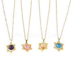 4Pcs 4 Styles Natural Amethyst & Heated Citrine & Apatite & Dyed Green Jade Copper Wire Wrapped Hexagram Pendant Brass Cable Chain Necklaces for Women&nbsp;NJEW-TA00258