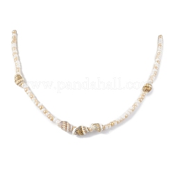 Glass with Natural Sea Shell Beads Braided Necklaces&nbsp;NJEW-JN04837