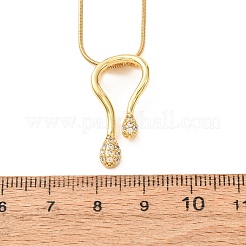 Brass Micro Pave Clear Cubic Zirconia U Shape Pendant 304 Stainless Steel Round Snake Chain Necklaces for Women&nbsp;CU-CBAA1FE-02G